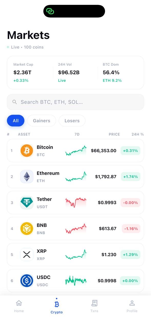 Onmo Coin live markets screen