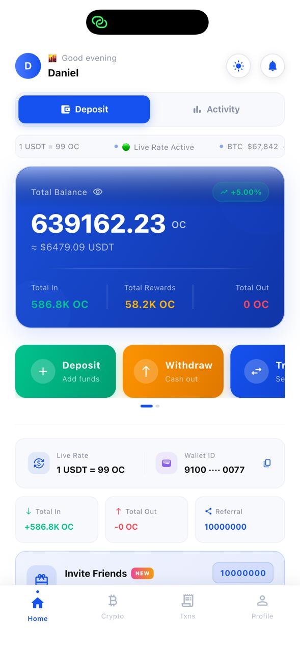 Onmo Coin home screen showing total balance